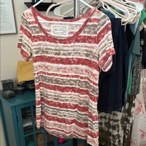 Aventura Striped Red and Tan Organic Tee Size S